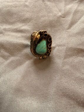 Turquoise Teardrop Statement Ring in Antiqued Silver